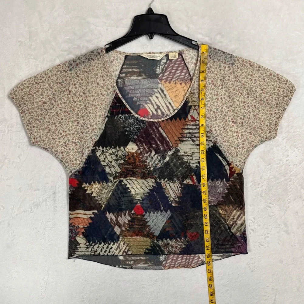 Denim & Supply Ralph Lauren Patchwork Sheer Mesh Top Western Cottage Boho Size M